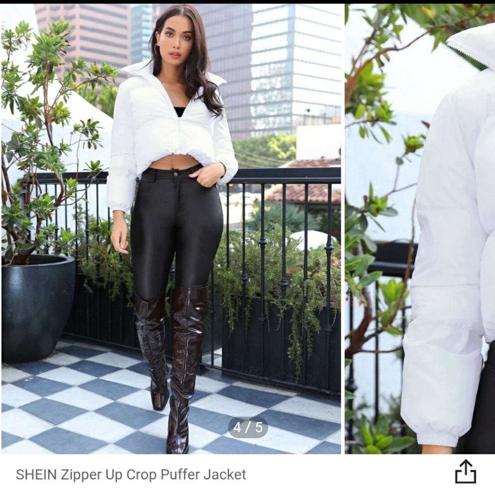 Shein White Cropped Puffer Jacket